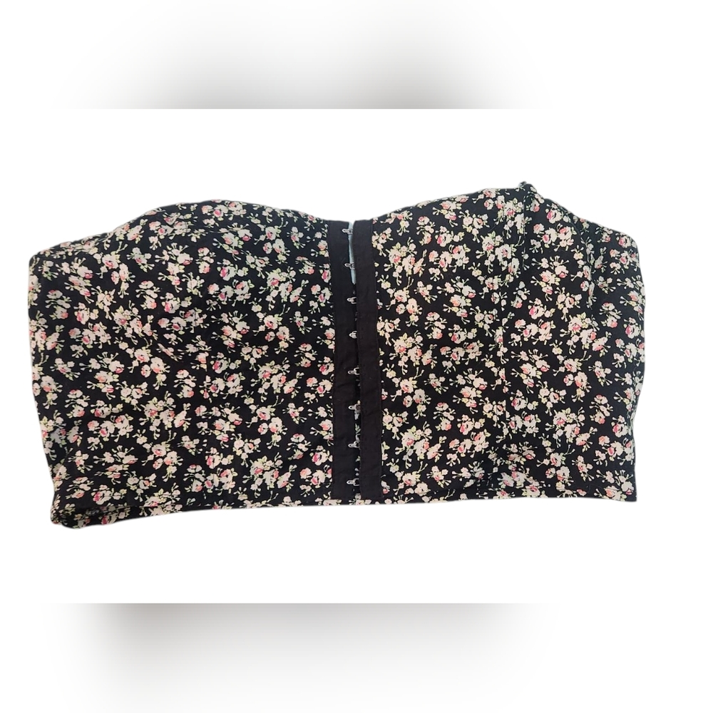 Floral Black Strapless Top Sparkle & Fade
